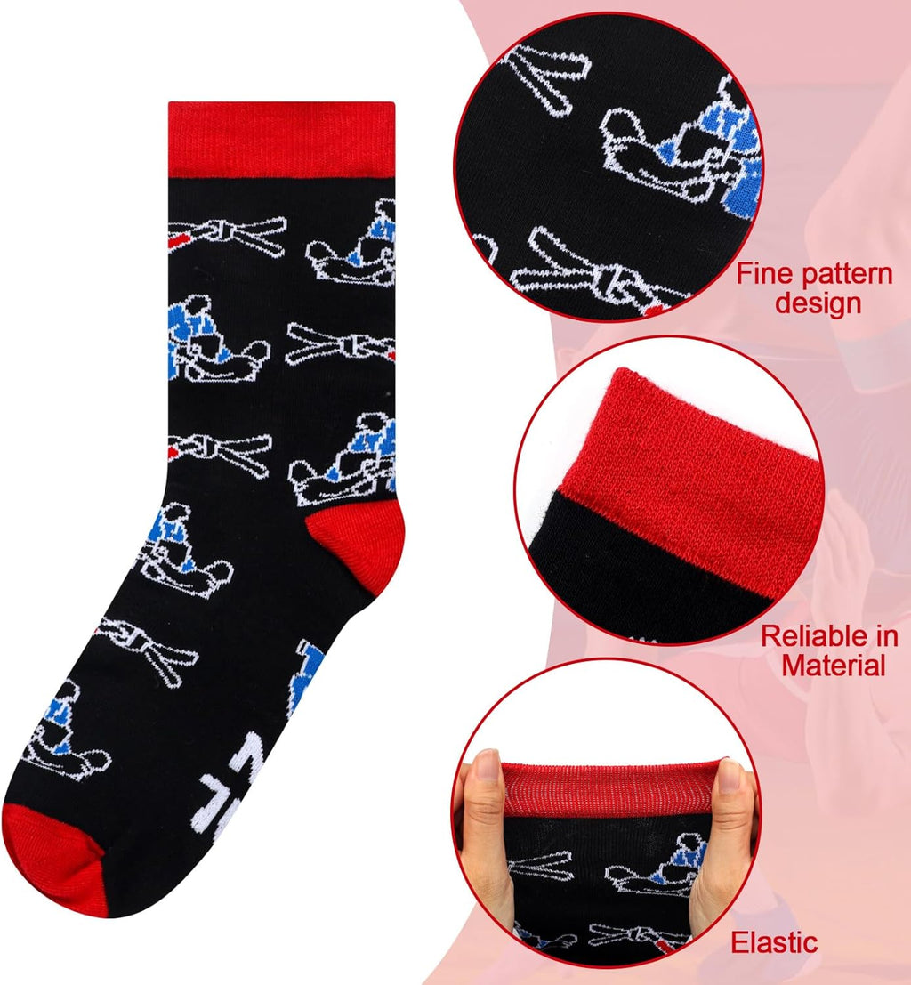 6 Pairs Jiu Jitsu Socks Novelty Martial Socks Brazilian Jiu Jitsu Judoka Gifts for Adult Men Women