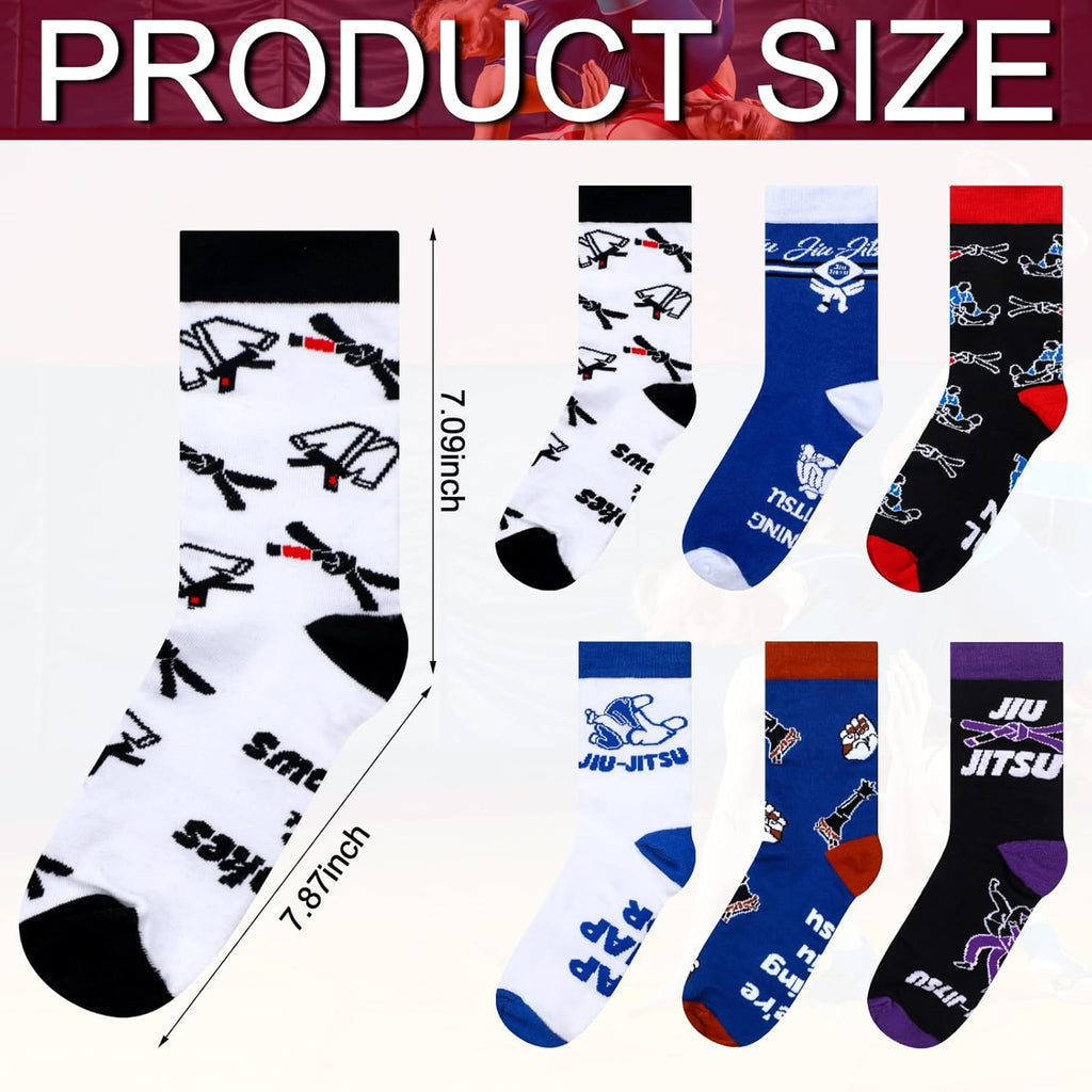 6 Pairs Jiu Jitsu Socks Novelty Martial Socks Brazilian Jiu Jitsu Judoka Gifts for Adult Men Women