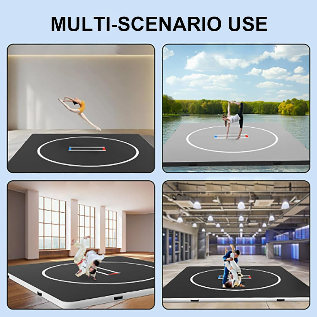 10x10 ft Inflatable Wrestling Mat, 4 Inch Thick Tumbling Mat with Electric Pump, Portable Wrestling Mats for Home Use, for BJJ Boxing Cheerleading Yoga Gymnastics