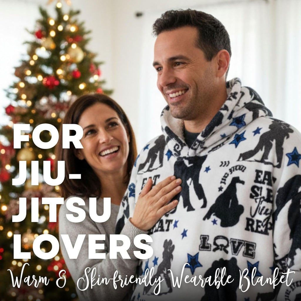 Jiu-Jitsu Gifts for Men, Jiu-jitsu Master, Instructor, Funny BJJ Gifts, Jiu-jitsu Wearable Flannel Blanket Hoodie, Oversized Hooded Blanket Sweatshirt, One Size Black - Eat Sleep Jiujitsu Repeat,