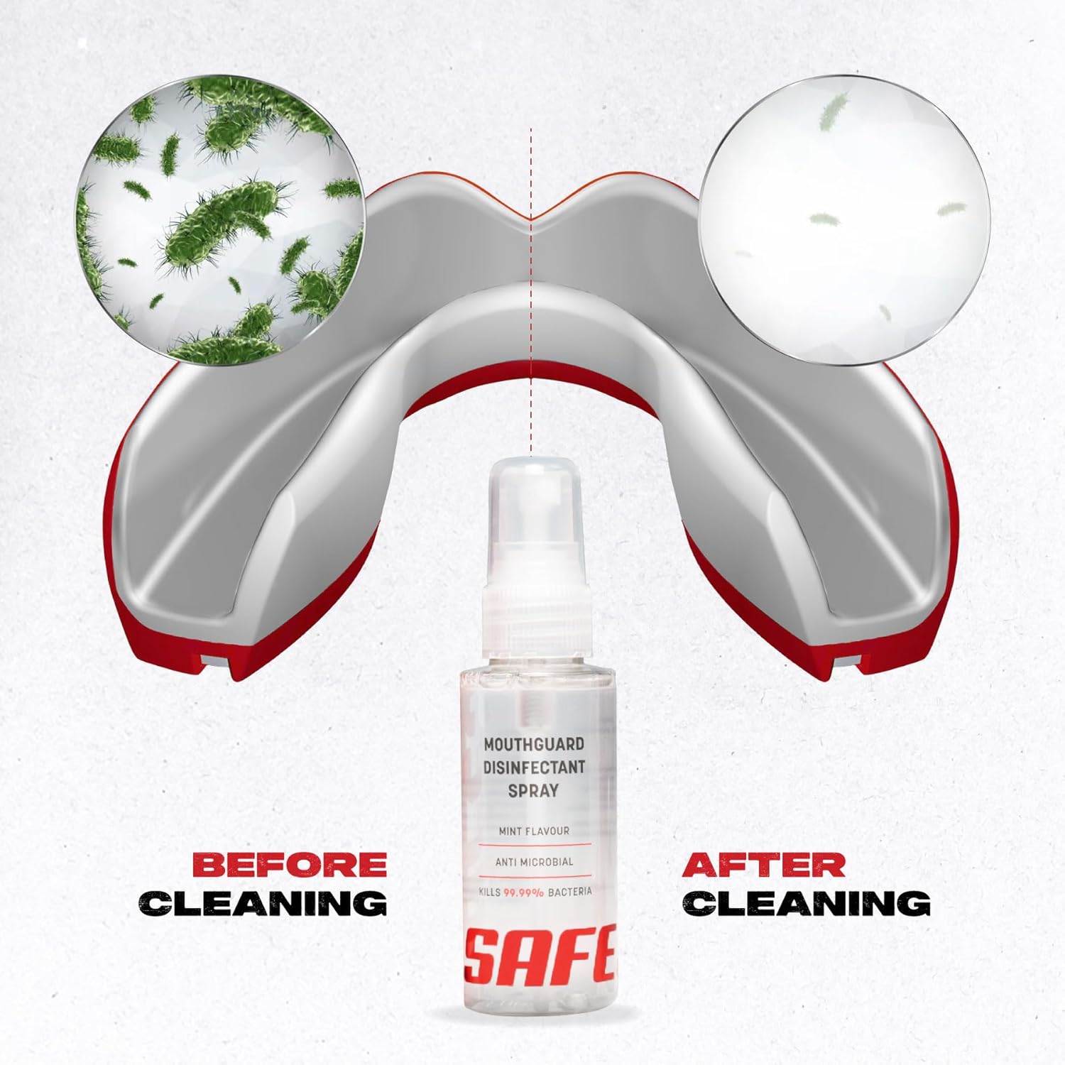 SafeJawz Anti-Microbial Disinfectant Cleaner and Freshener Spray for All Sports Gum Shields, Mouth Pieces and Mouthguards - 50ml Bottle