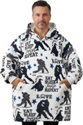 Jiu-Jitsu Gifts for Men, Jiu-jitsu Master, Instructor, Funny BJJ Gifts, Jiu-jitsu Wearable Flannel Blanket Hoodie, Oversized Hooded Blanket Sweatshirt, One Size Black - Eat Sleep Jiujitsu Repeat,