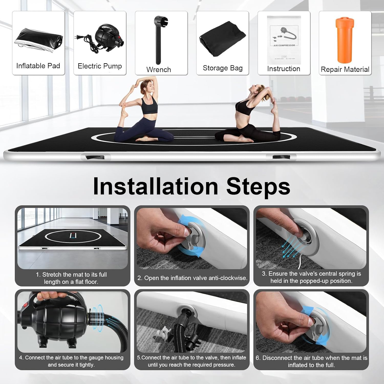 10x10 ft Inflatable Wrestling Mat, 4 Inch Thick Tumbling Mat with Electric Pump, Portable Wrestling Mats for Home Use, for BJJ Boxing Cheerleading Yoga Gymnastics