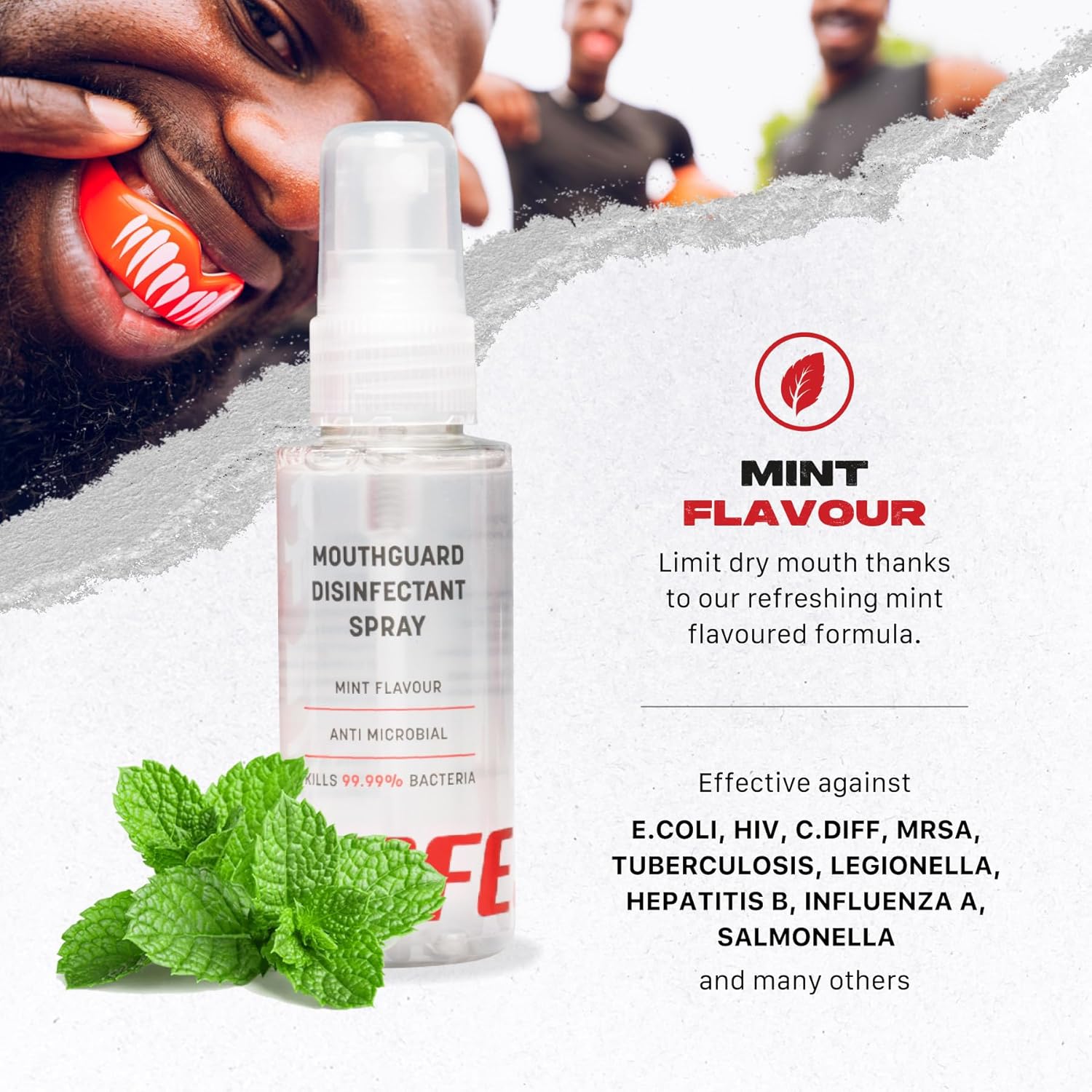 SafeJawz Anti-Microbial Disinfectant Cleaner and Freshener Spray for All Sports Gum Shields, Mouth Pieces and Mouthguards - 50ml Bottle