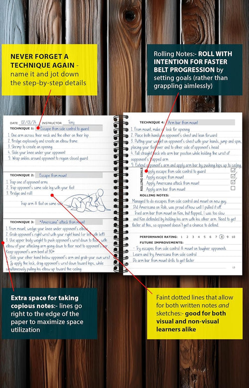 Jiu-Jitsu Training Journal - Brazilian Jiu-Jitsu Gift for BJJ Fanatics. A5 Spiral Bound Notebook to Log Techniques & Rolling Notes