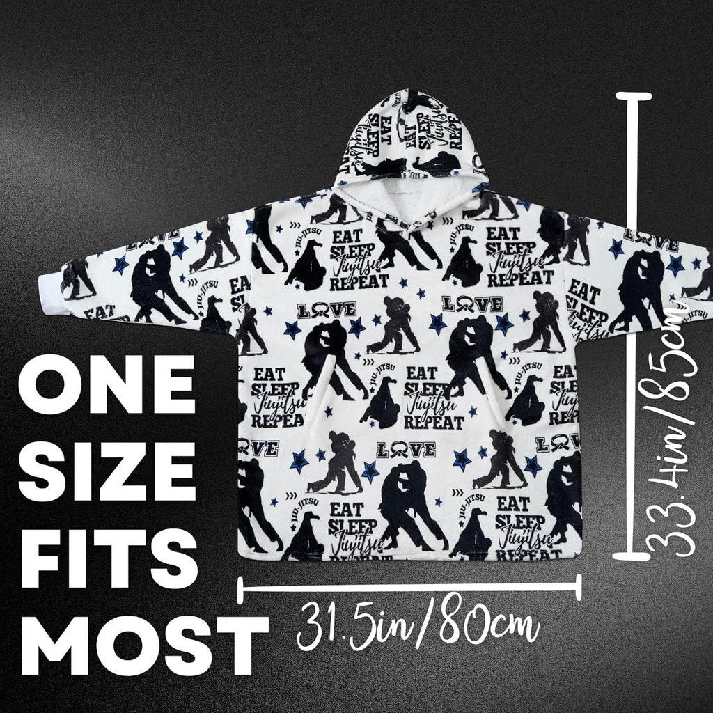 Jiu-Jitsu Gifts for Men, Jiu-jitsu Master, Instructor, Funny BJJ Gifts, Jiu-jitsu Wearable Flannel Blanket Hoodie, Oversized Hooded Blanket Sweatshirt, One Size Black - Eat Sleep Jiujitsu Repeat,