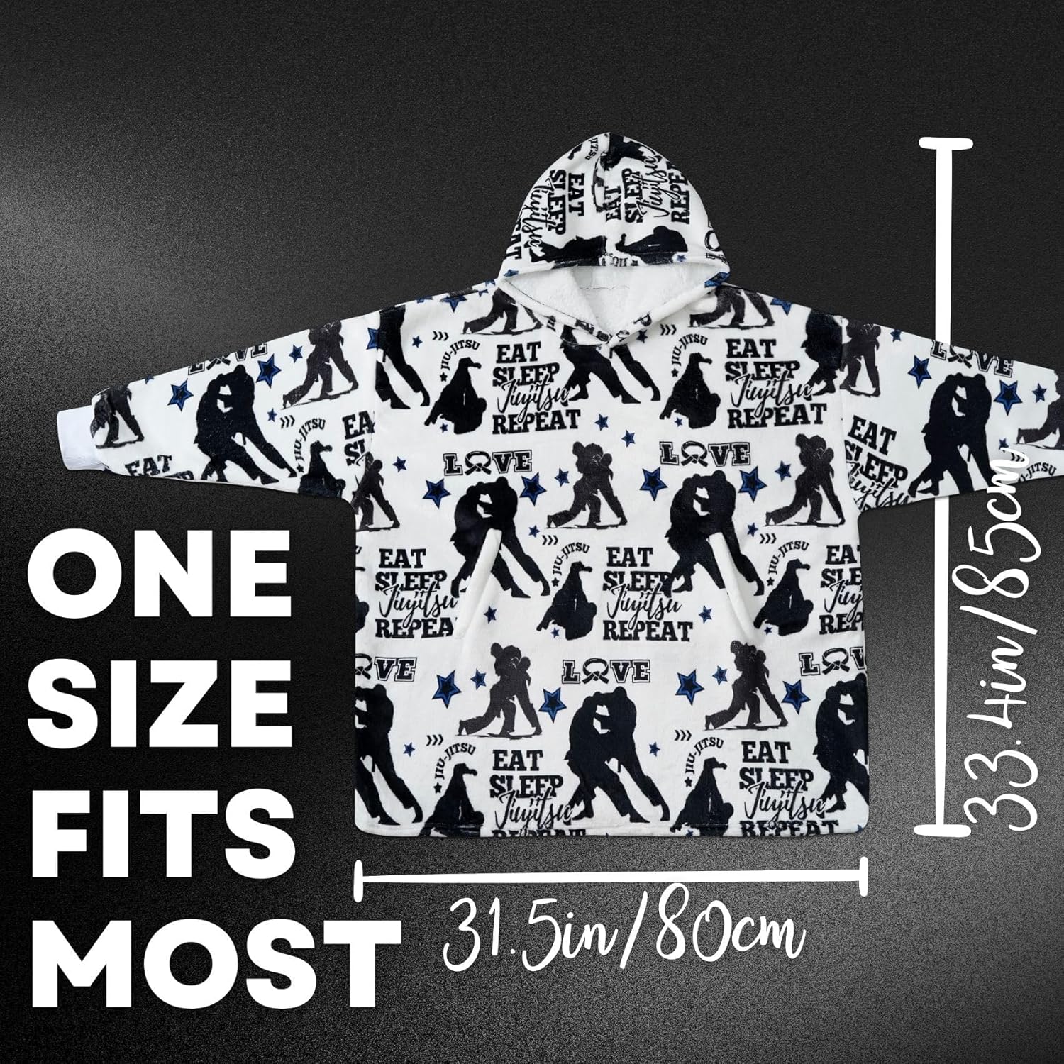 Jiu-Jitsu Gifts for Men, Jiu-jitsu Master, Instructor, Funny BJJ Gifts, Jiu-jitsu Wearable Flannel Blanket Hoodie, Oversized Hooded Blanket Sweatshirt, One Size Black - Eat Sleep Jiujitsu Repeat,