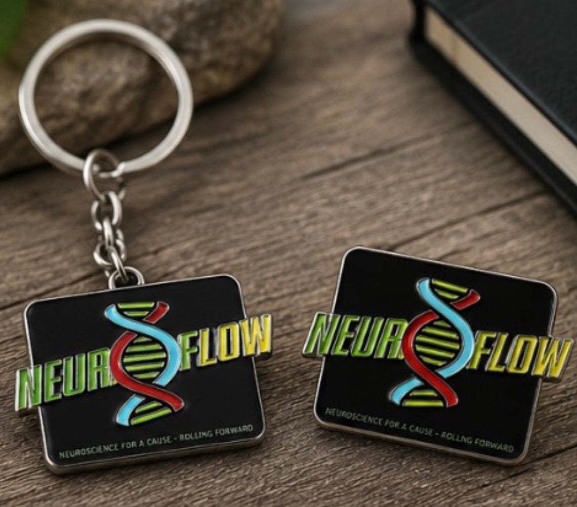 Neuroflow pin badge and keyring set